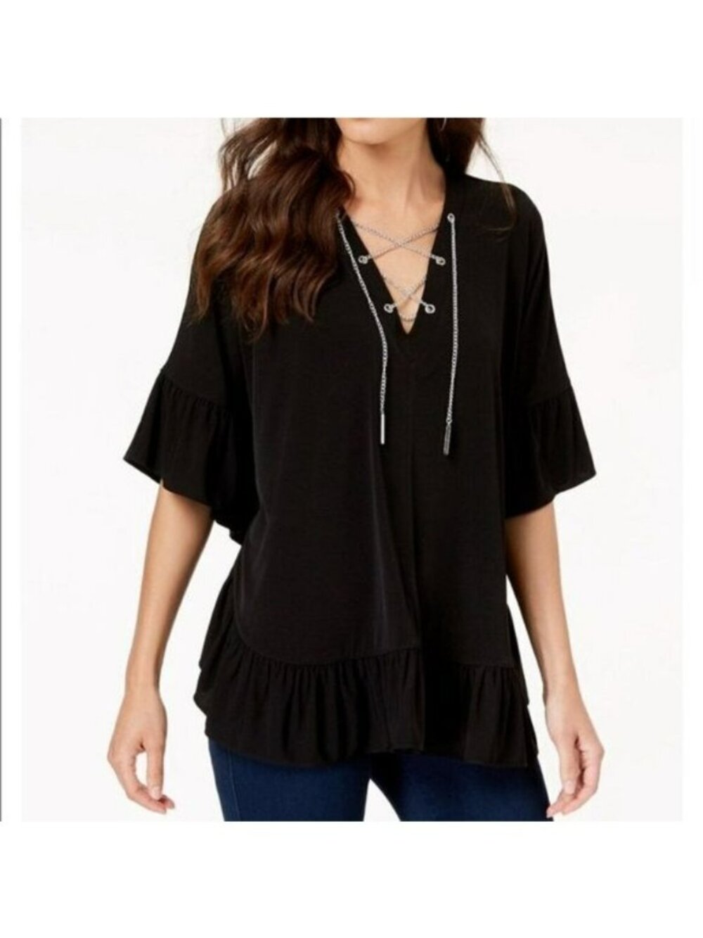 MICHAEL Michael Kors Chain Lace-Up Top Sz L NWT